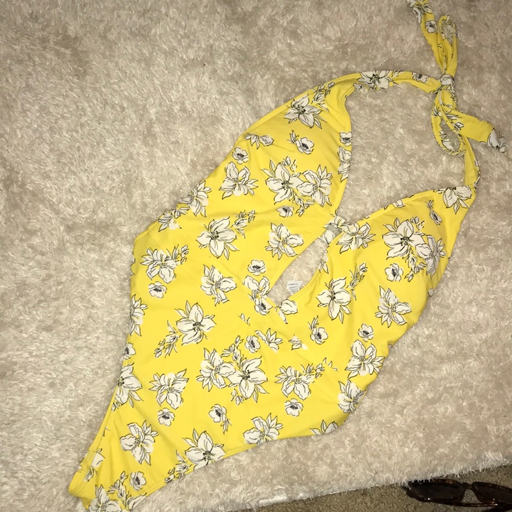 Abercrombie and Fitch- Yellow floral print one piece cheeky bathing suit